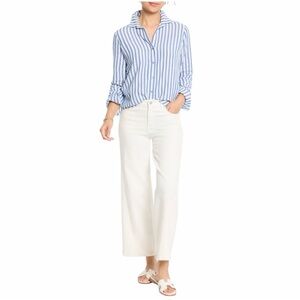 Nic + Zoe Stripe Double Gauze Button-Up Shirt in Blue and White Size PP/2P-4P